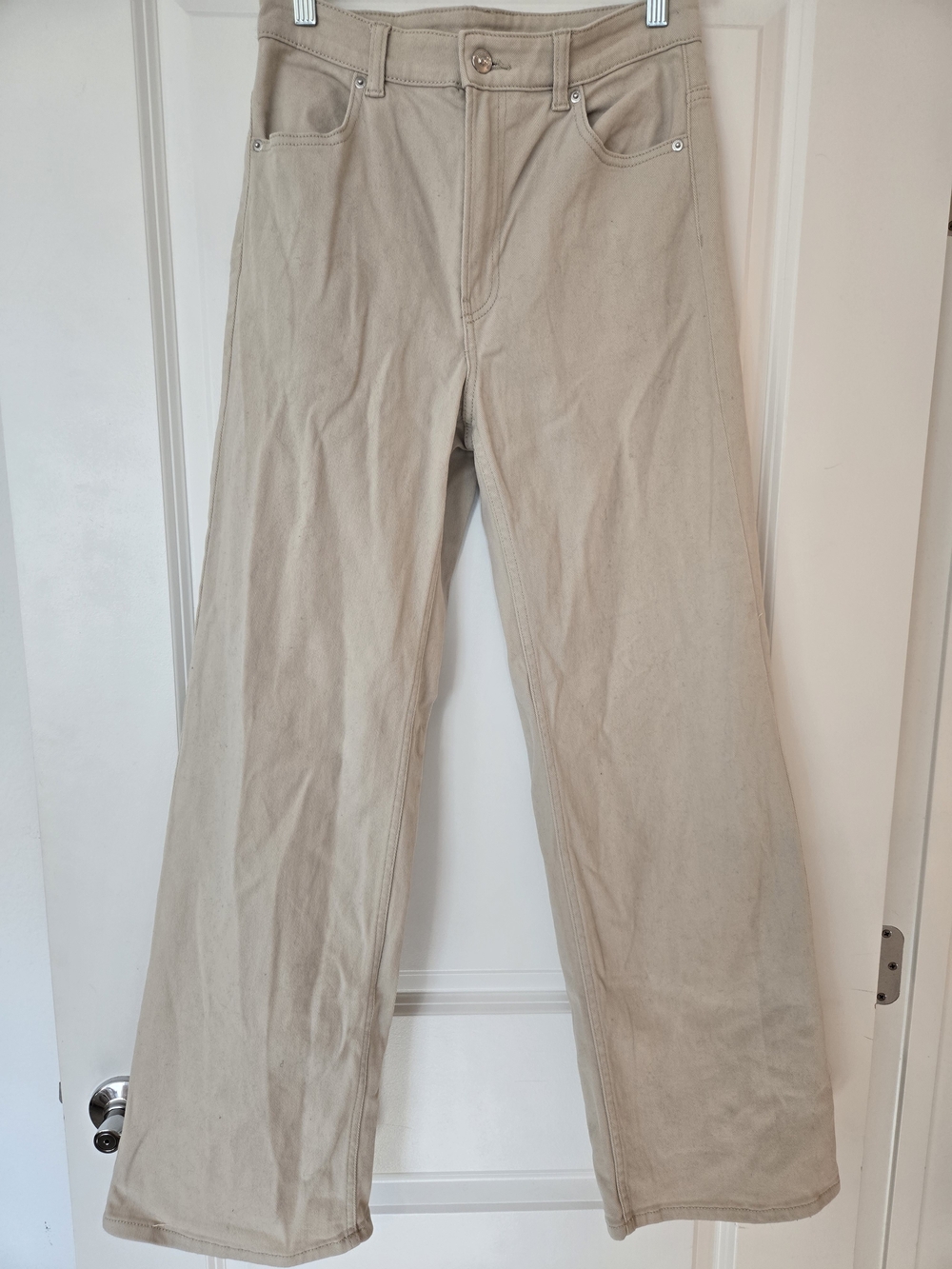 H&M Light Beige High-Rise Wide-Leg Chinos